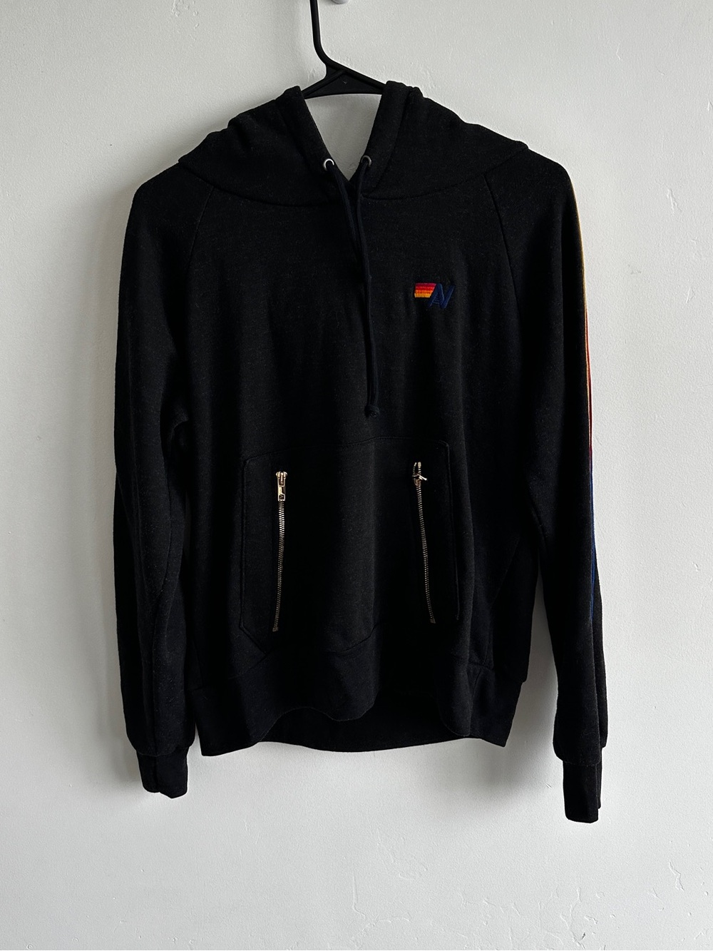 Aviator Nation Unisex Classic Pullover Hoodie Black Velvet Stripes Size Small - Picture 2 of 8